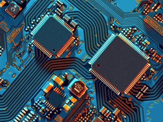 Stock photo of Electronic circuit board close up.