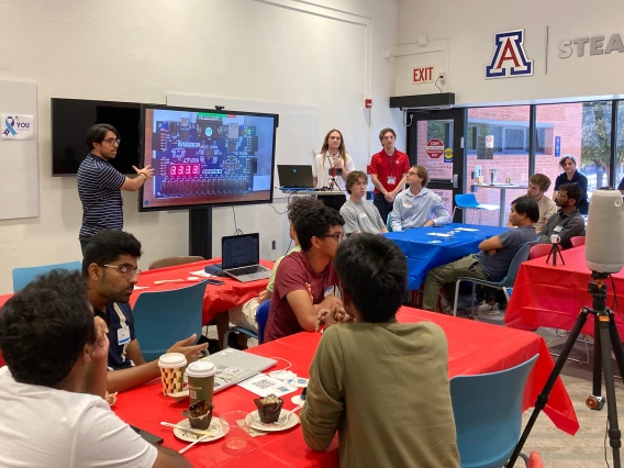 Dr. Soheil Salehi presents to students at the AI-HDL kickoff event.