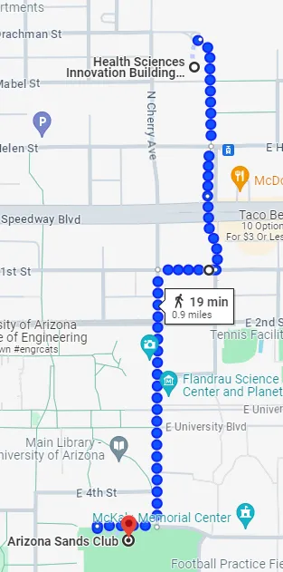 walking route from HSIB to Sands Club